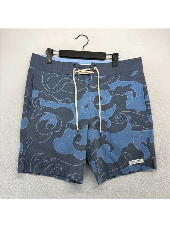 Fair Harbor Other - Fair Harbor Board Shorts Mens 32 Blue Geometric Wave Linerless Pockets Surf 8 in